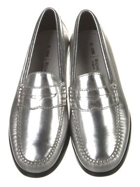 Re/Done + Weejuns Silver Metallic Leather Penny Loafers Size 6.5